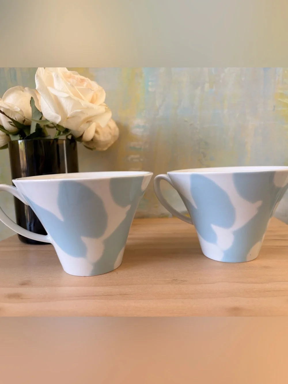 Crate&Barrel Pale Blue and White Porcelain Cloud Mugs